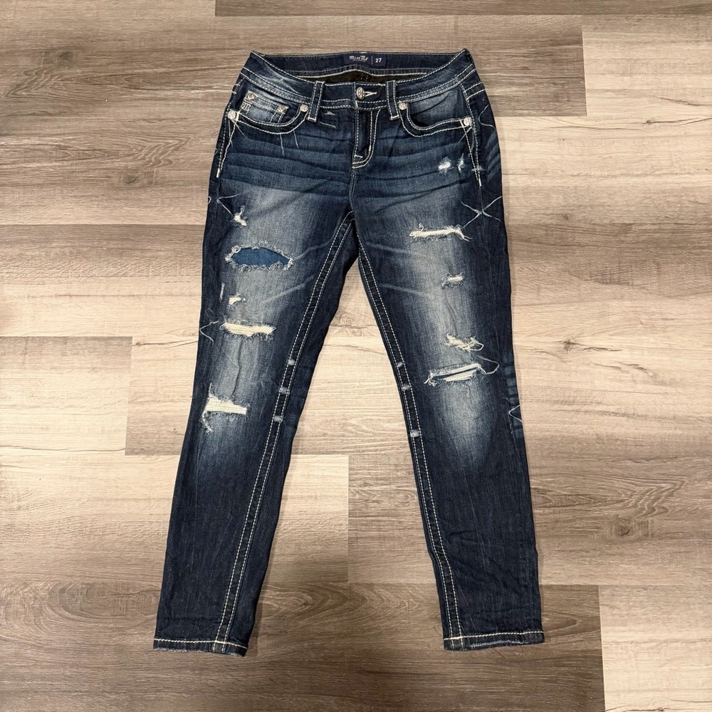 Miss Me Jeans Womens Low Rise Ankle Skinny Distressed Flap Pockets Size 27